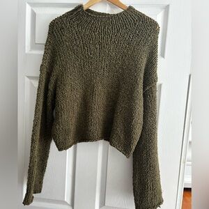 Anthropologie Olive Knit Crew Neck Sweater